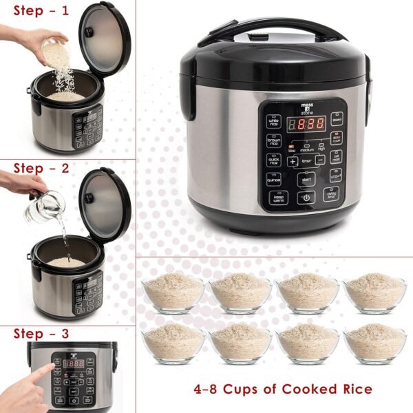 91-VVyYJaML._AC_SL1500_ Moss & Stone Small Digital Rice Cooker Review 8-Cup Steamer with 10 Preset Settings