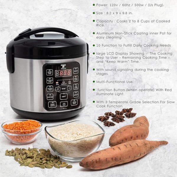 91bC3mGBxqL._AC_SL1500_ Moss & Stone Small Digital Rice Cooker Review 8-Cup Steamer with 10 Preset Settings